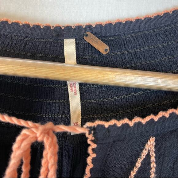 Free People Wind Willow Embroidered Navy Long Sleeve Mini Peasant Dress XS - Picture 10 of 12